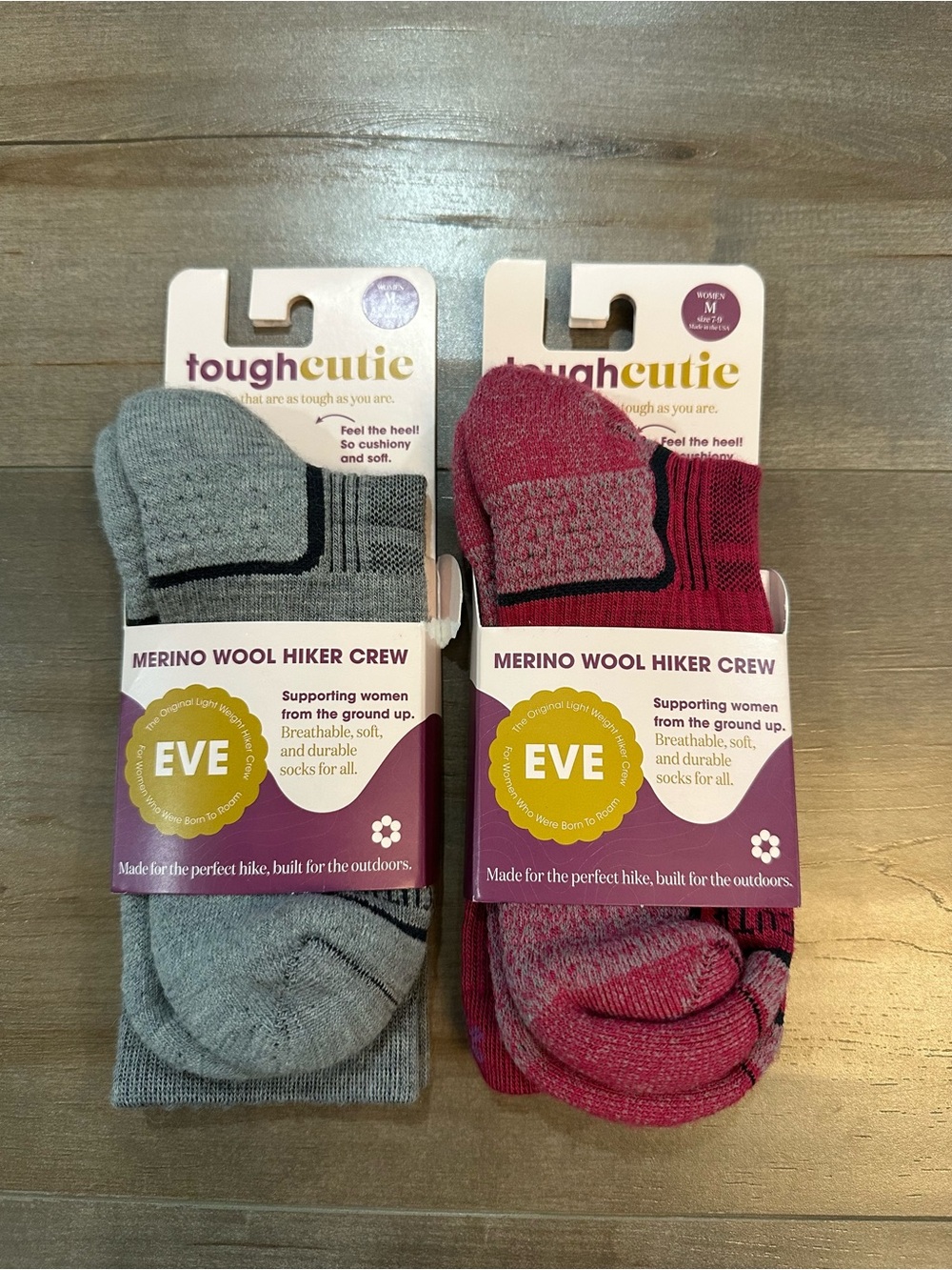 Eve Toughcutie Merino Wool Hiker Crew Socks - Gray & Pink